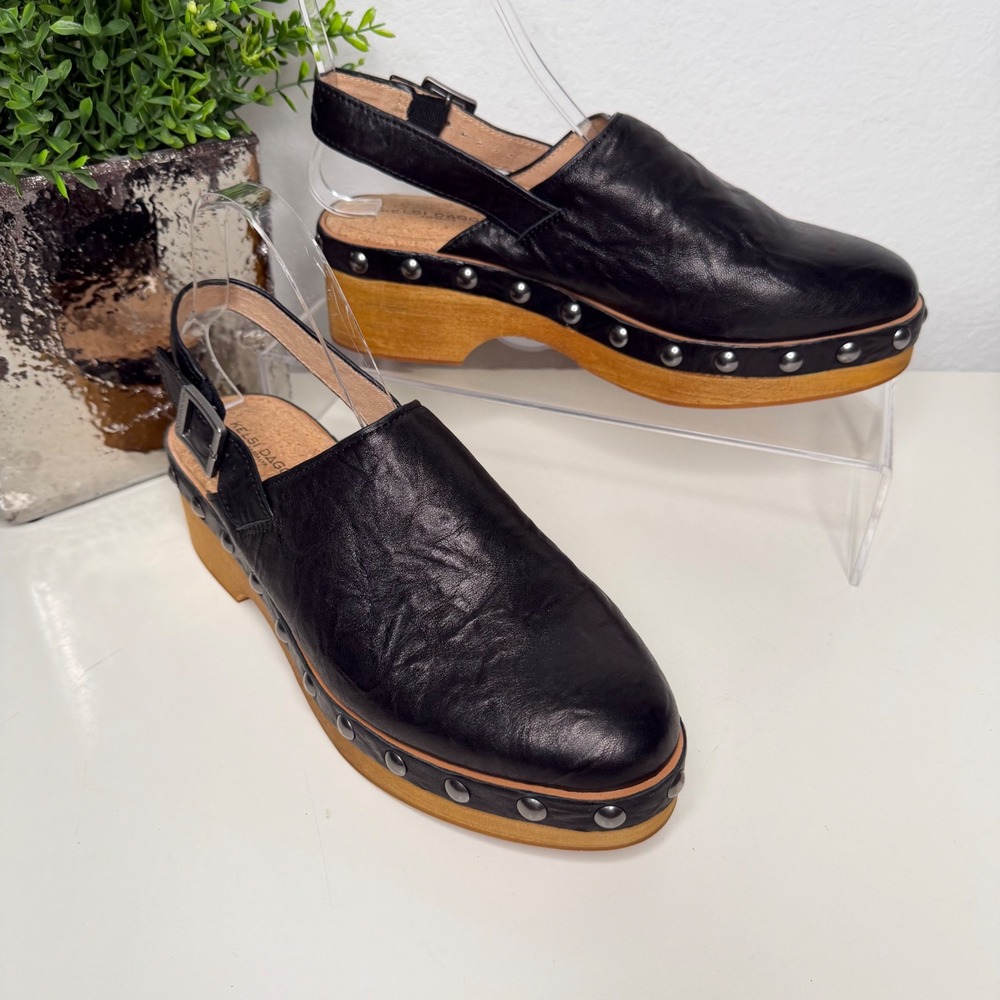 Kelsi Dagger Brooklyn Clog Womens Black Slingback Studded Wood Platform Boho 8.5
